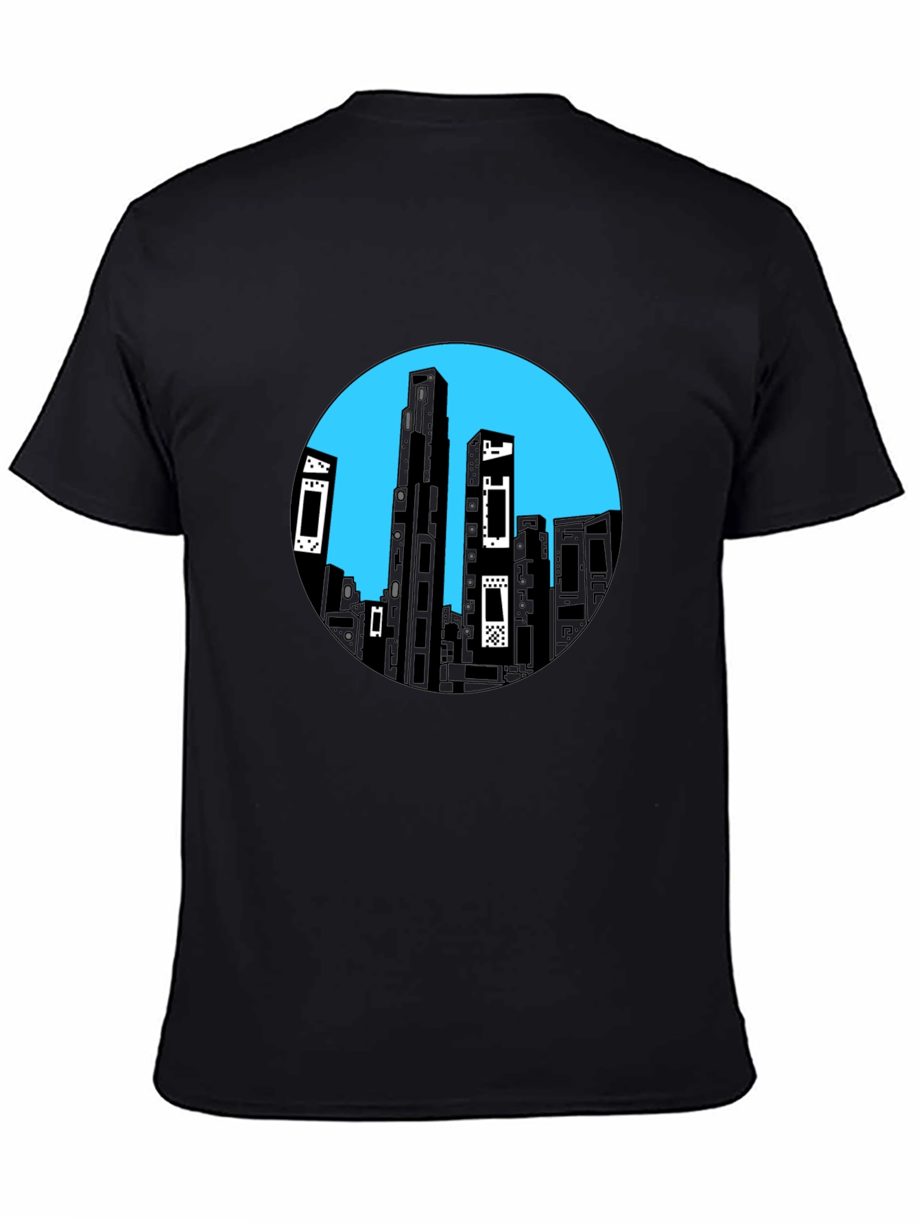 Abstract Cityscape Graphic Tee - Black Cotton Blend