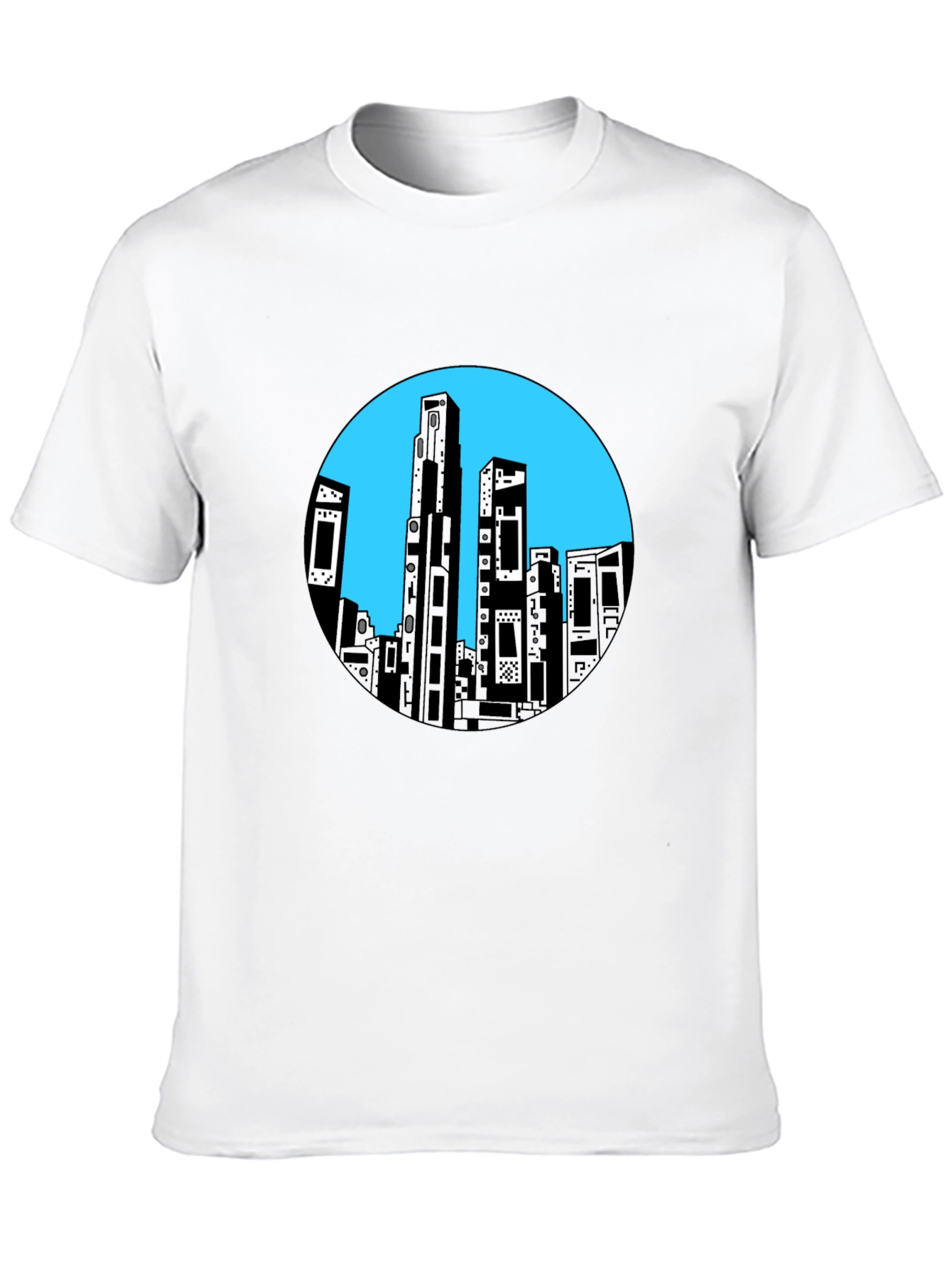 Abstract Cityscape Graphic Tee - Black Cotton Blend