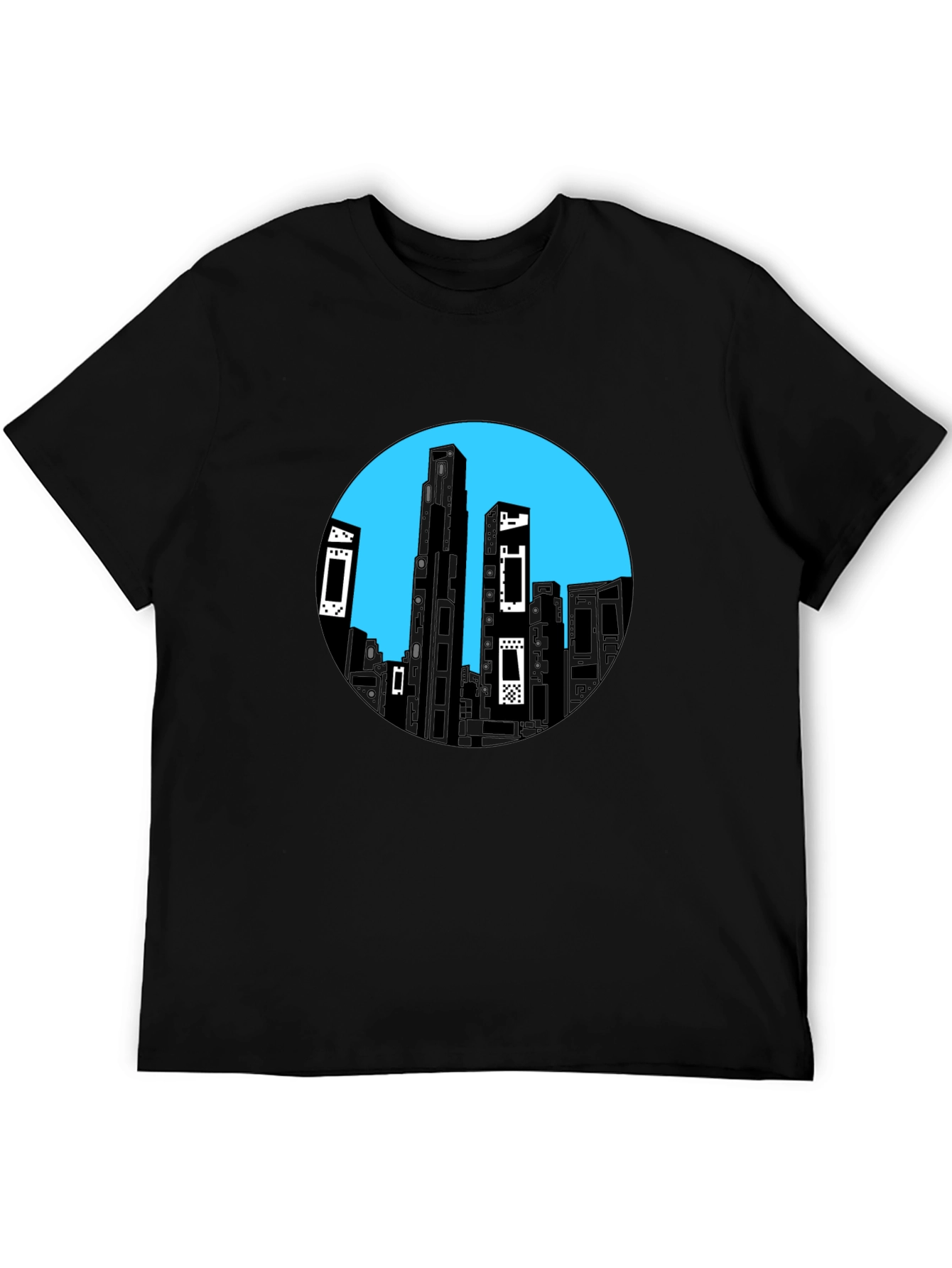 Abstract Cityscape Graphic Tee - Black Cotton Blend