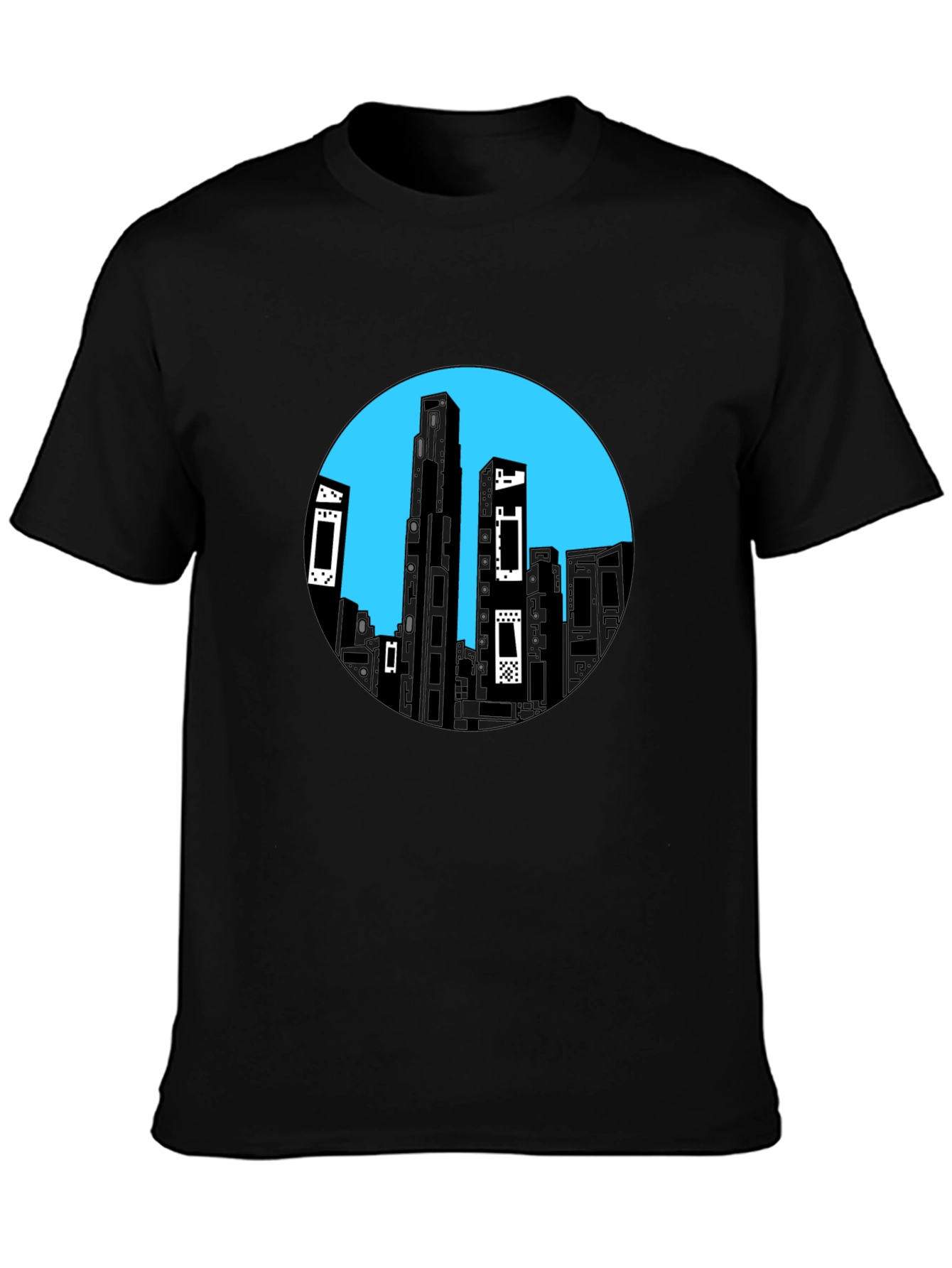 Abstract Cityscape Graphic Tee - Black Cotton Blend