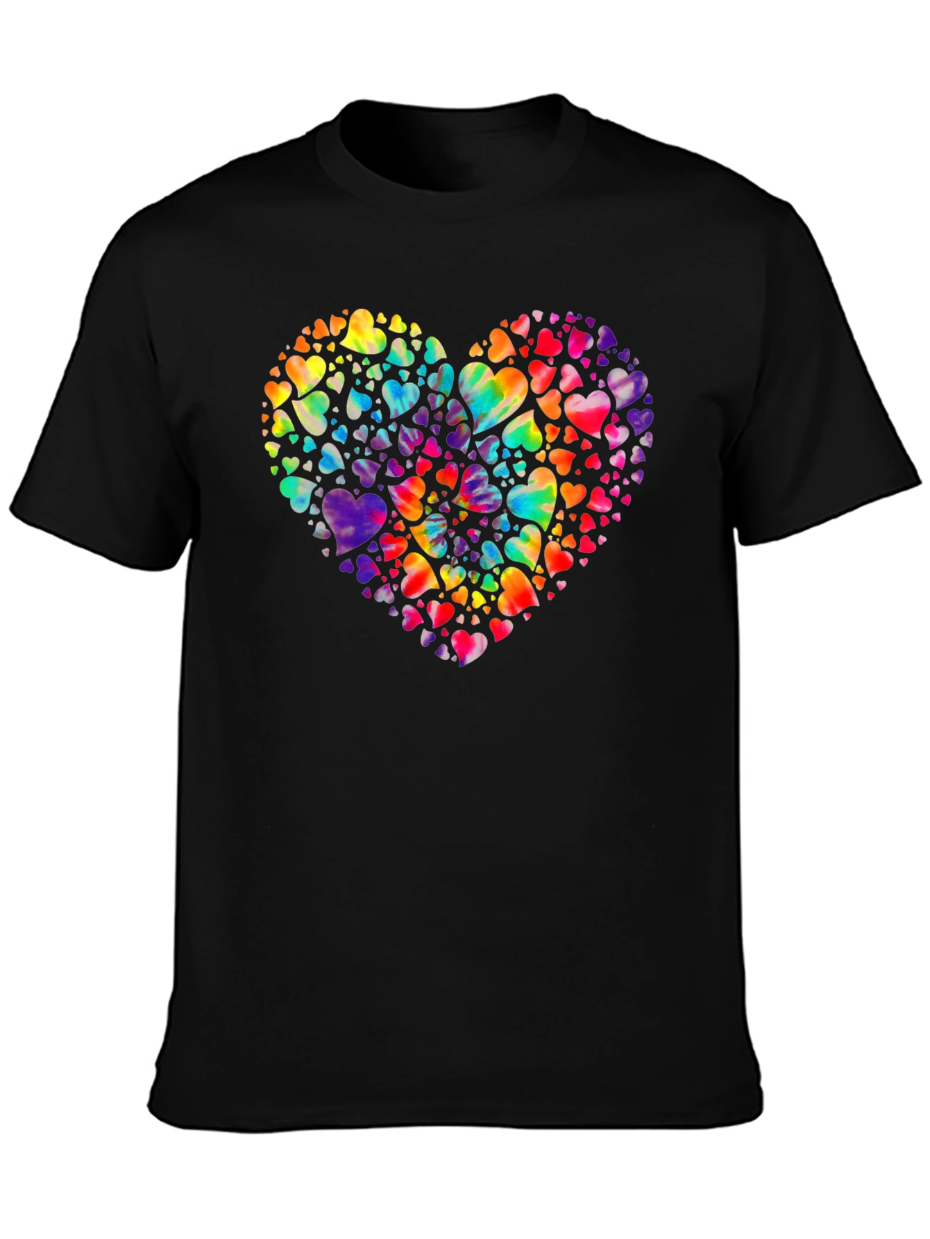 Heartful Rainbow Hearts Black T-Shirt