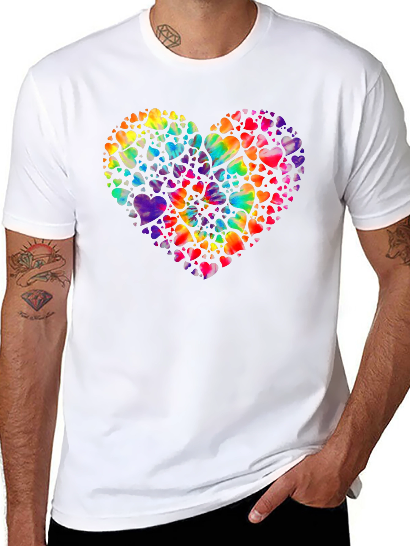 Heartful Rainbow Hearts Black T-Shirt