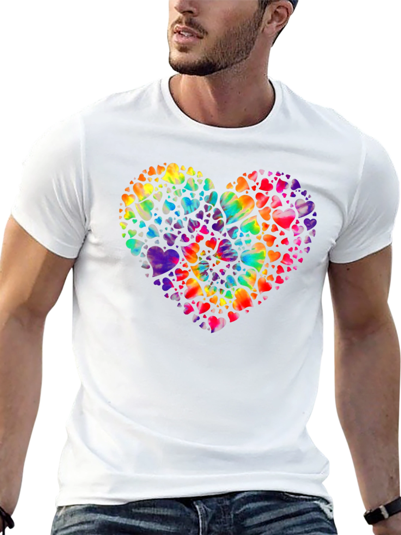 Heartful Rainbow Hearts Black T-Shirt