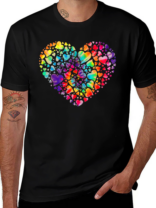 Heartful Rainbow Hearts Black T-Shirt