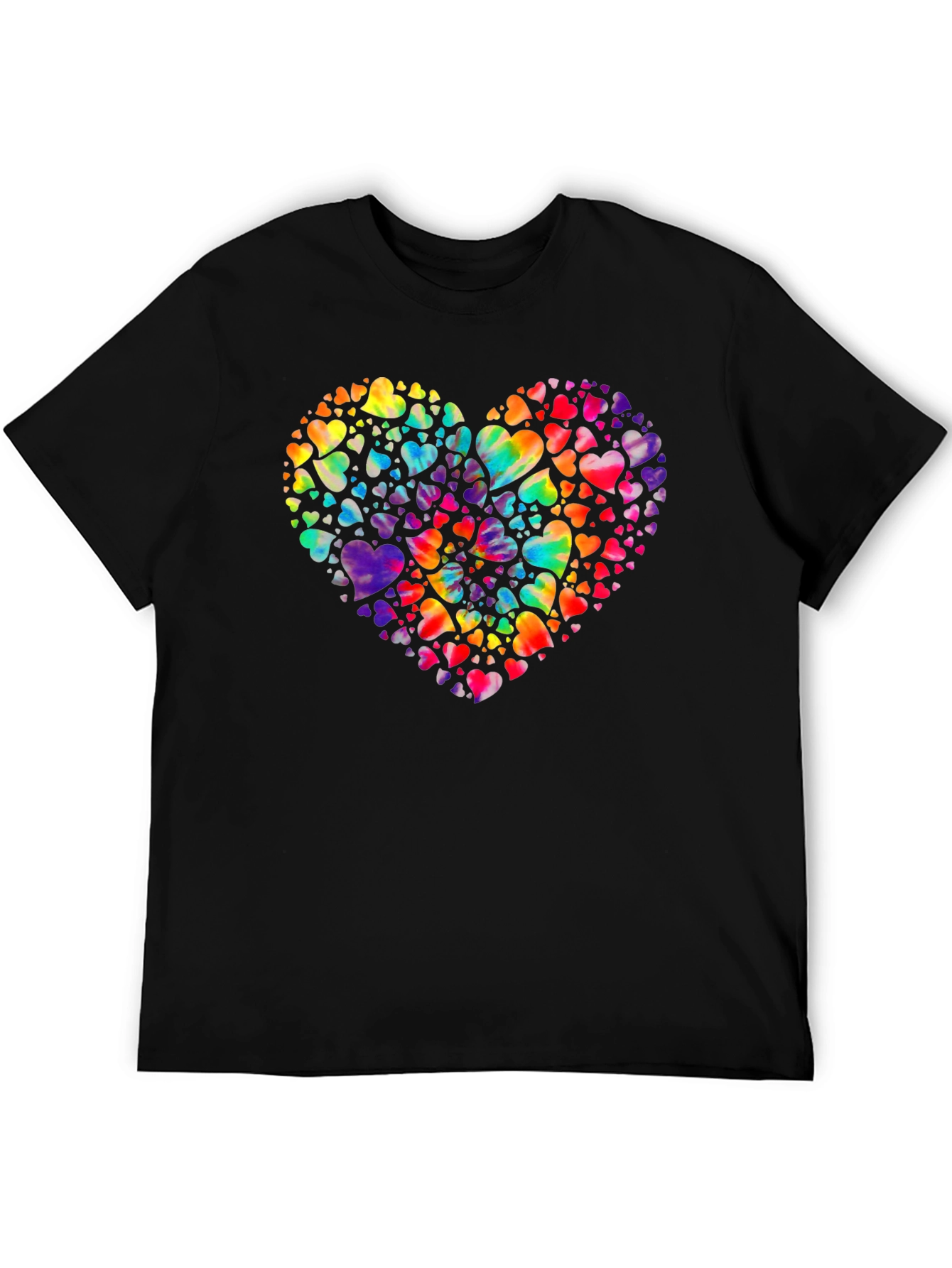 Heartful Rainbow Hearts Black T-Shirt