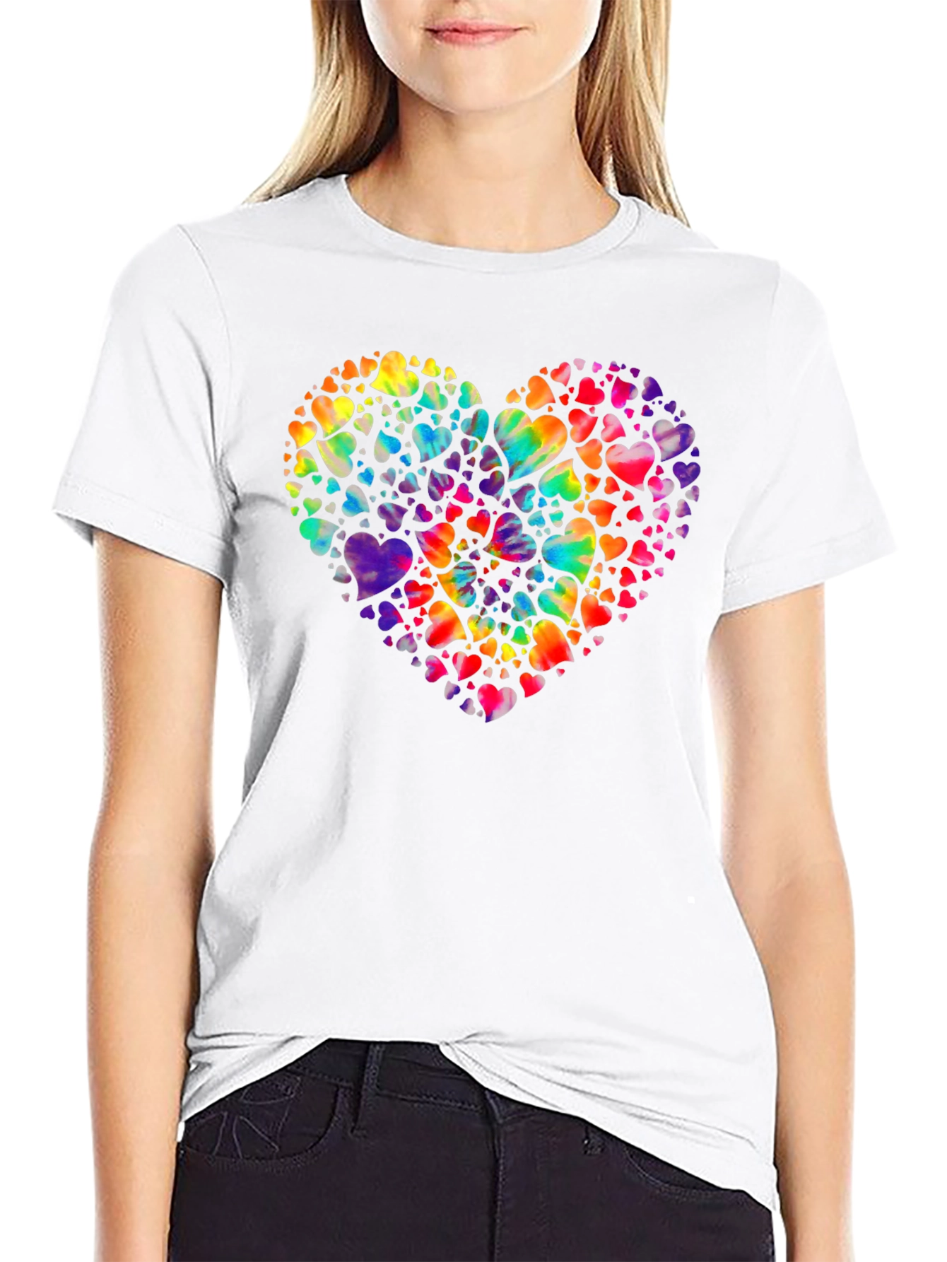 Heartful Rainbow Hearts Black T-Shirt