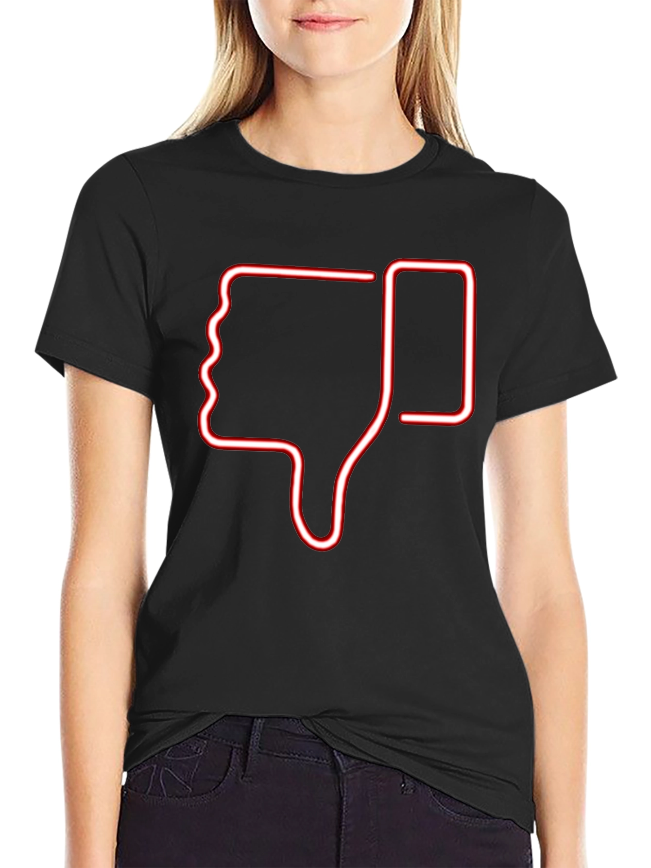 Neon Thumbs Down Graphic Tee - Black
