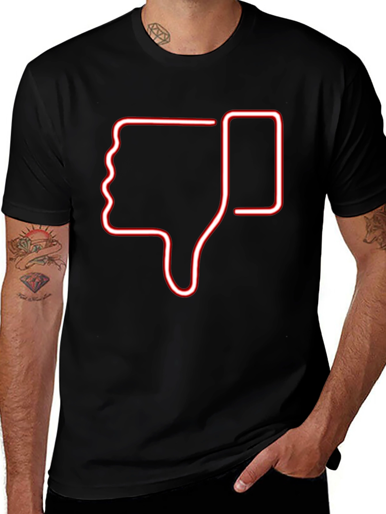 Neon Thumbs Down Graphic Tee - Black