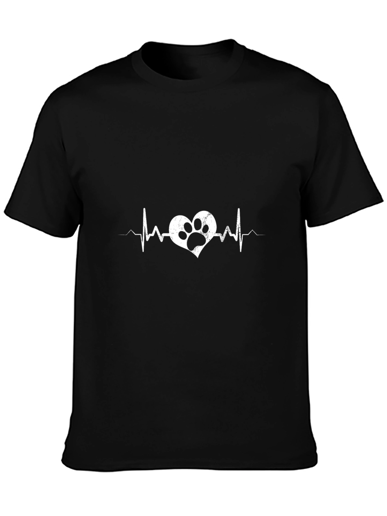 Heartbeat Paw Print Black T-Shirt