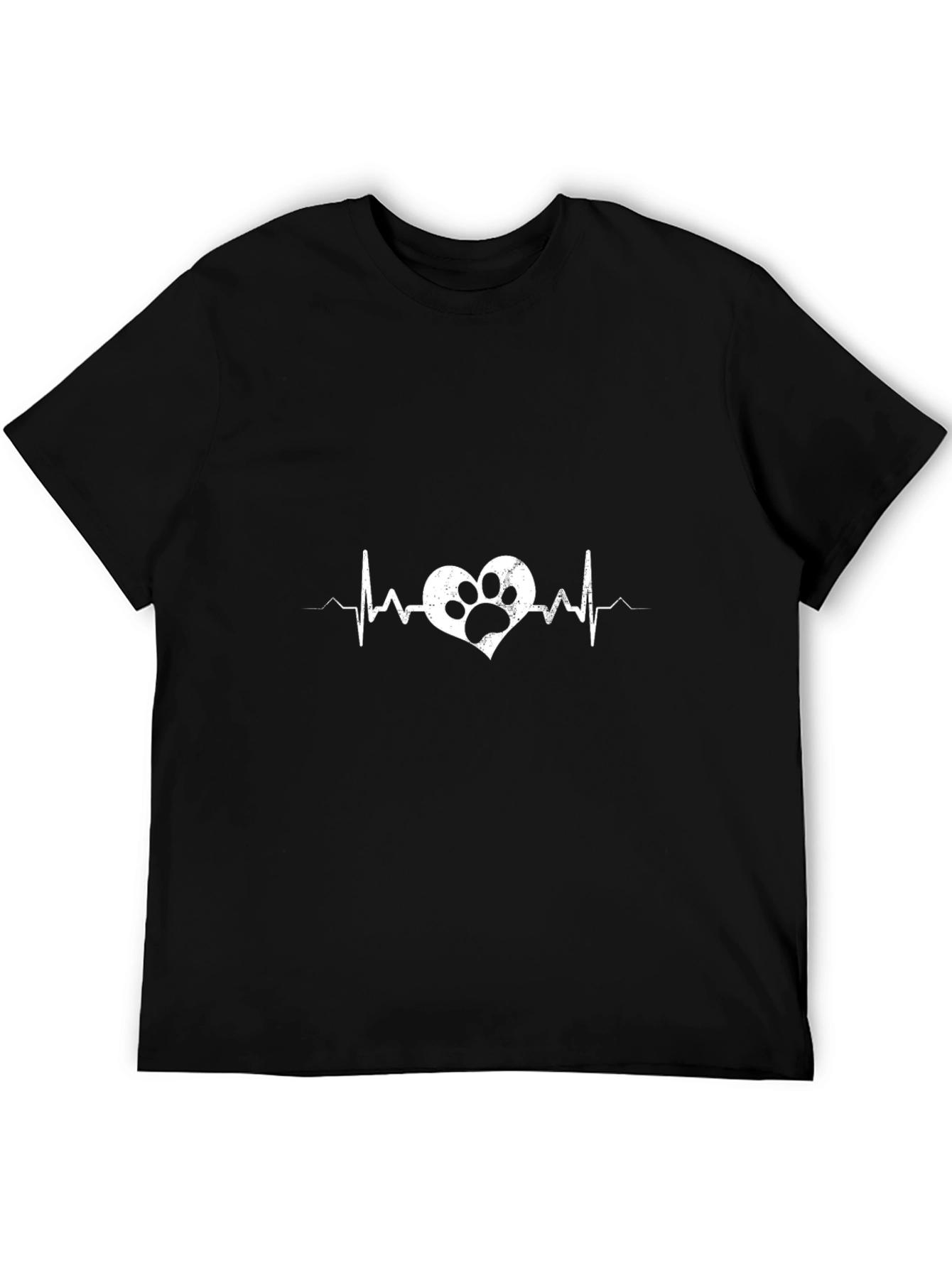Heartbeat Paw Print Black T-Shirt